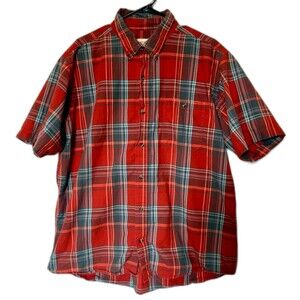 Hobbs Creek Mens Shirt Button Down XL Red Plaid Short Sleeve 100% Cotton